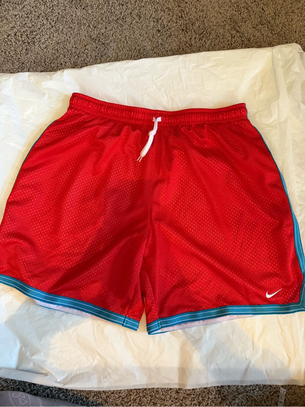 Red women’s Athletic Mesh Shorts with Contrast Trim